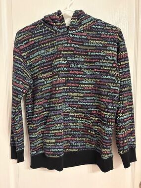 Champion Black Crewneck Hoodie with Multicolor Logo Print Size Youth XL